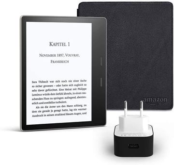 Amazon Kindle Oasis E Kitap Okuyucu 8 GB Gri + Orijinal Deri Kılıf ve Şarj Adaptörü resmi