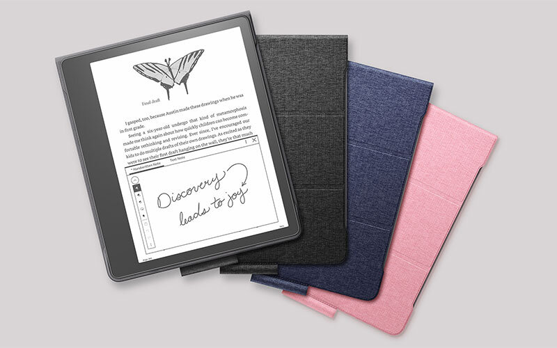 Kindle Scribe 2022 için siyah, mavi ve pembe renkli ince kapaklı kılıf seçenekleri
