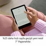 Amazon Kindle Paperwhite 2024 yüzde 25 daha hızlı sayfa geçişi sunan 7 inç ekranlı e-kitap okuyucu