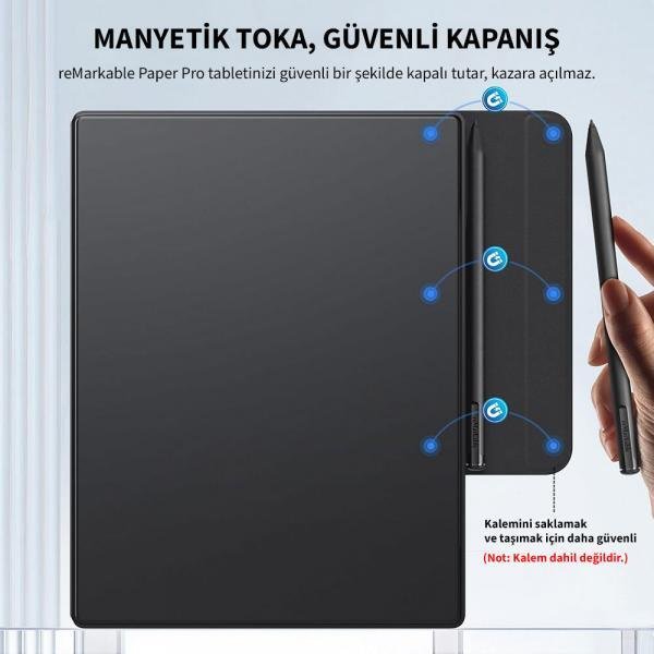 reMarkable 2 Paper Tablet siyah renkli manyetik tokali kilif