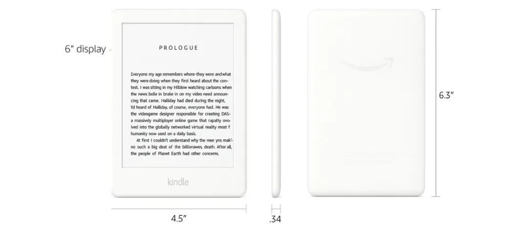 amazon kindle 10 nesil beyaz renk boyutlari