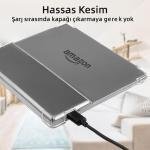 Amazon Kindle Oasis 7 inç e-kitap okuyucu için hassas kesimli şeffaf TPU kılıf; şarj sırasında kapağı çıkarmaya gerek kalmadan tam uyum sağlar.