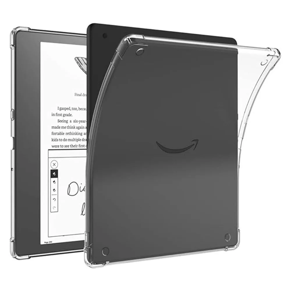 Kindle Scribe 10,2″ (2022) için sararmayan şeffaf Diamond kılıf; ince yapıda, kaymaz TPU tamponlu ve askeri düzey düşme korumalı.