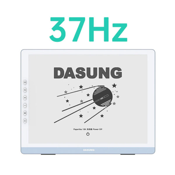 Dasung Paperlike 13K 13,3 inç 37 Hz E-Ink monitör, ön yüzü ve yan kontrol tuşlarıyla önden görünüm.