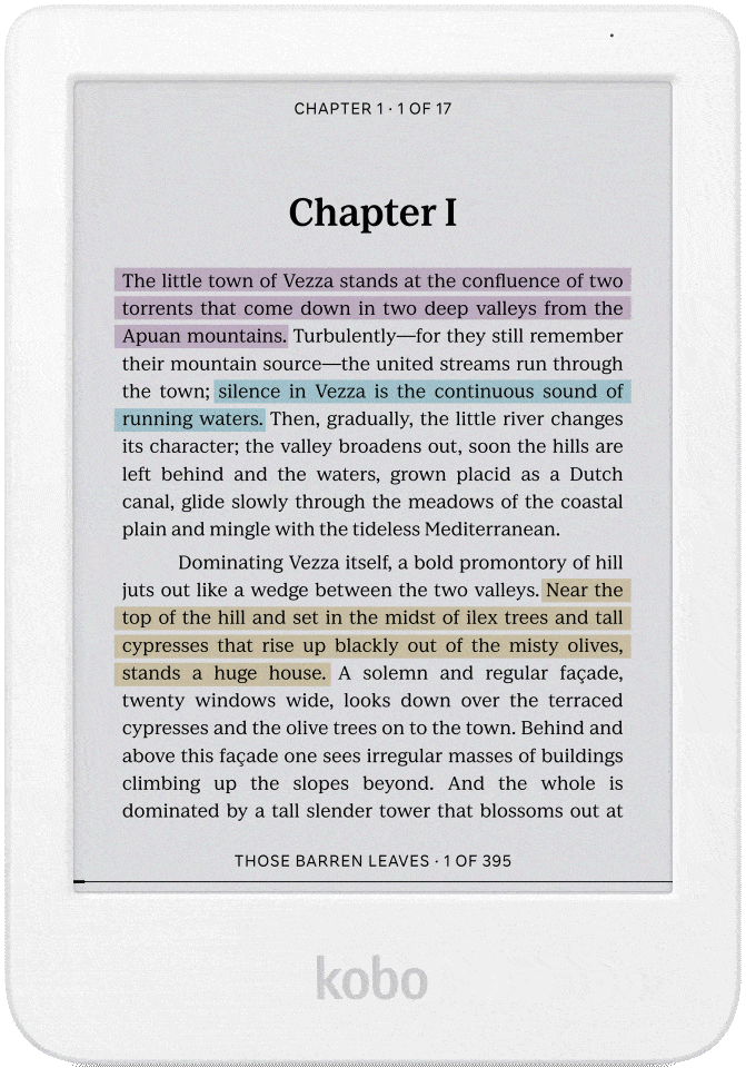 Kobo e-kitap okuyucuda ComfortLight PRO ön aydınlatma ve karanlık mod özellikleri