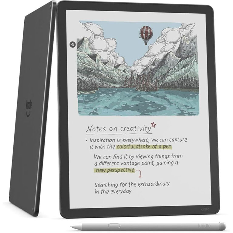11 inç renkli E-Ink ekrana sahip, Premium kalemli Amazon Kindle Scribe Colorsoft Grafit modeli, not alma ve belge üzerine yazma özellikleriyle büyük ekran dijital okuma deneyimi sunar.