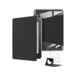 Kindle Basic 11. Nesil (2022) 6 inç uyumlu 360° döner manyetik standlı kılıf – Siyah renk, şeffaf arka kapak ve çıkarılabilir stand tasarımı