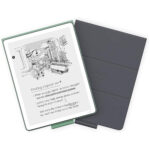 Kindle Scribe 11″ 2025 için manyetik standlı bitki bazlı deri kılıf, koyu gri (grafit) ve açık yeşil (matcha) renk alternatifleri