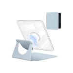 Kobo Libra Colour 7 inç 2024 uyumlu 360 derece dönebilen manyetik standlı kılıfın açık mavi renk seçeneği. Şeffaf arka kapak tasarımı, çok açılı kullanım desteği ve otomatik uyku/uyandırma özelliği bulunan koruyucu kılıf.