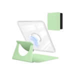 Kobo Libra Colour 7 inç 2024 uyumlu 360 derece dönebilen manyetik standlı kılıfın açık yeşil renk seçeneği. Şeffaf arka kapak tasarımı, çok açılı kullanım desteği ve otomatik uyku/uyandırma özelliği bulunan koruyucu kılıf.