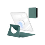 Kobo Libra Colour 7 inç 2024 uyumlu 360 derece dönebilen manyetik standlı kılıfın koyu yeşil renk seçeneği. Şeffaf arka kapak tasarımı, çok açılı kullanım desteği ve otomatik uyku/uyandırma özelliği bulunan koruyucu kılıf.