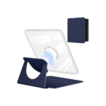Kobo Libra Colour 7 inç 2024 uyumlu 360 derece dönebilen manyetik standlı kılıfın lacivert renk seçeneği. Şeffaf arka kapak tasarımı, çok açılı kullanım desteği ve otomatik uyku/uyandırma özelliği bulunan koruyucu tablet kılıfı.