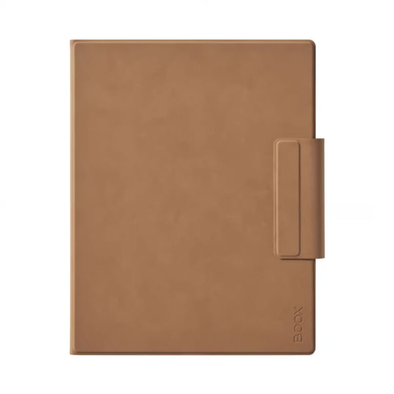 Kahverengi renkte, mıknatıslı kapak yapısına sahip Onyx Boox Go 10.3 e-kitap okuyucu kılıfı, cihazı darbelere karşı koruyan sade ve ince tasarımıyla öne çıkar.