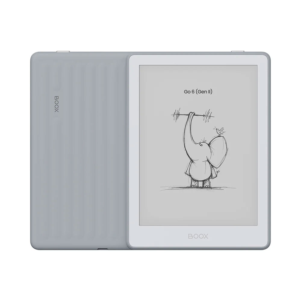 BOOX Go 6 (Gen II) Taş Grisi renk ön ve arka görünüm – 6 inç e-kitap okuyucu