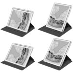 Kindle Scribe 11" 2025 siyah kılıf farklı stand açıları, yatay ve dikey kullanım örnekleri