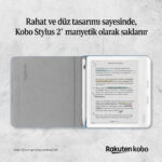 Kobo Libra Colour için tasarlanan SleepCover kılıfın Kobo Stylus 2 kalemi manyetik olarak saklama özelliğini gösteren ürün görseli.