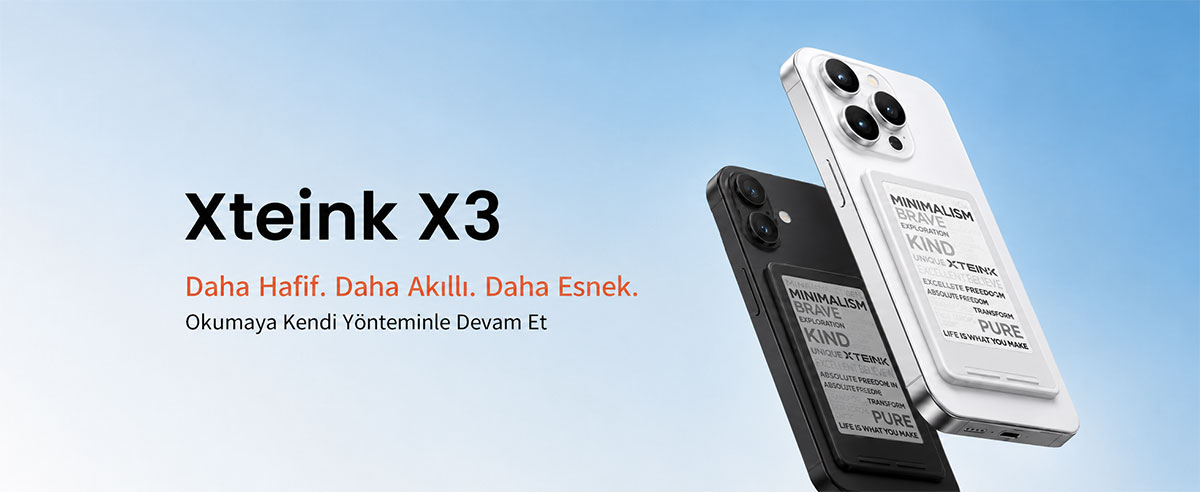 Xteink X3 e-ink akıllı okuma cihazı, hafif ve taşınabilir tasarımıyla siyah ve beyaz renk seçeneklerinde sunulan esnek dijital okuma çözümü.